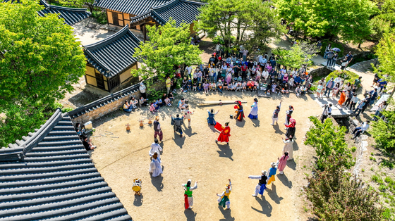 Aerial view of traditional dancers at Seonbi Culture Festival